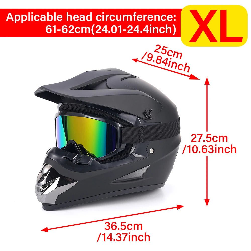 Motocross Integralhelm Erwachsenen Dirt Bike UTV Offroad Helm Brille Handschuhe und Gesichtsmaske Mattschwarz Motorradzubehör