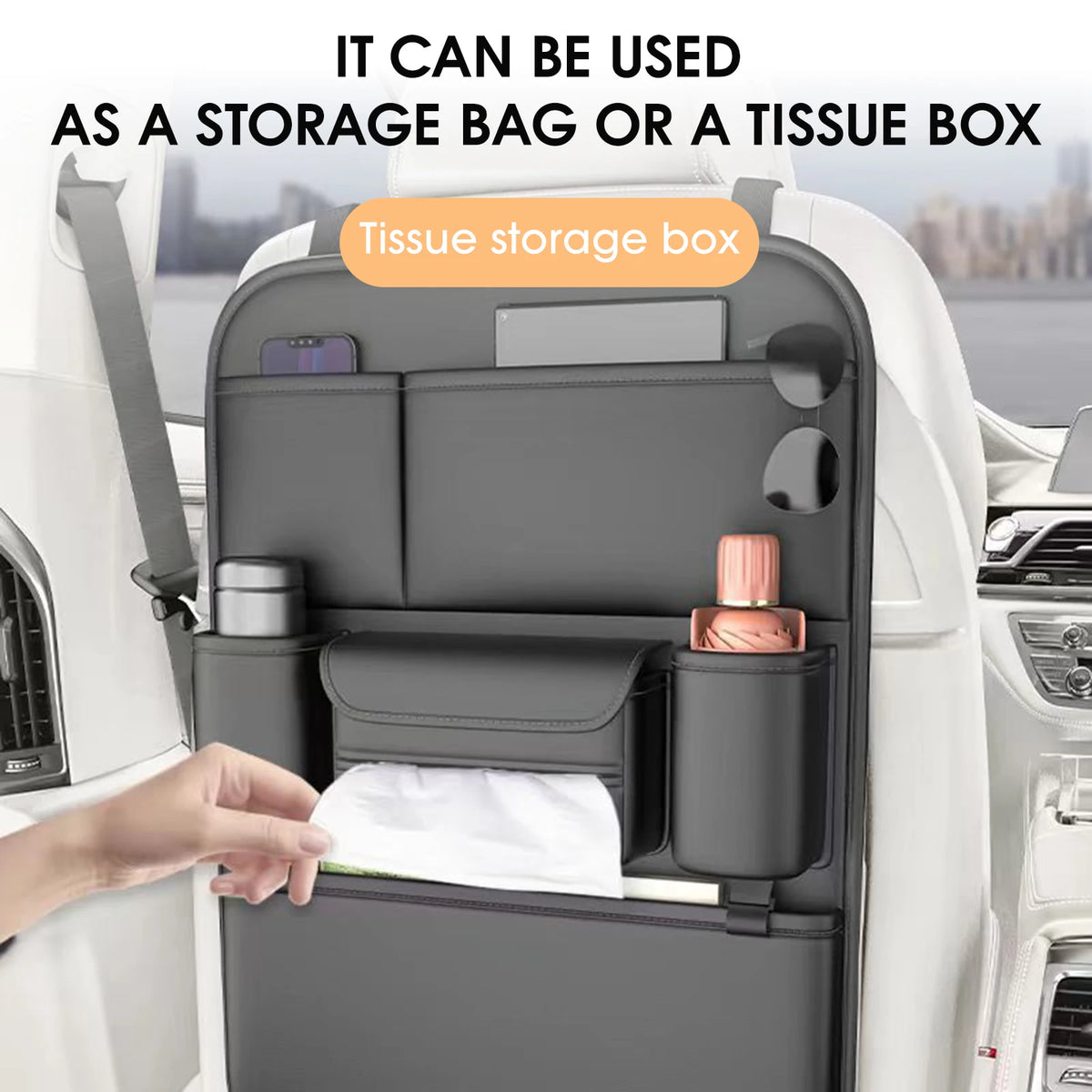 Universal PU Leather Car Seat Back Organizer