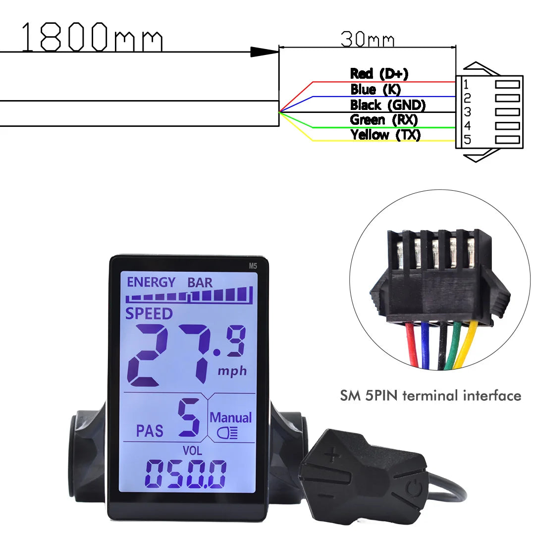MCEZDY UART2 E-Bike Display & Fahrradcomputer 24V 36V 48V 60V LCD-Kilometerzähler