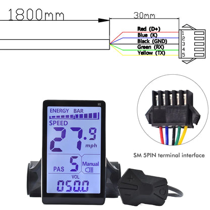 MCEZDY UART2 E-Bike Display & Fahrradcomputer 24V 36V 48V 60V LCD-Kilometerzähler