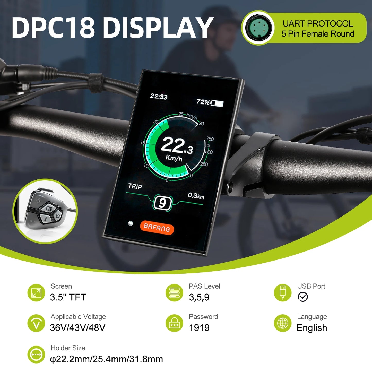 UART E-Bike Display for BAFANG Motors – LCD Bluetooth Control Panel