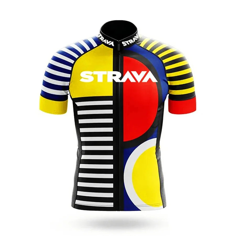 Strava Men's Summer Cycling Jersey & Bib Shorts Set with Padded Chamois