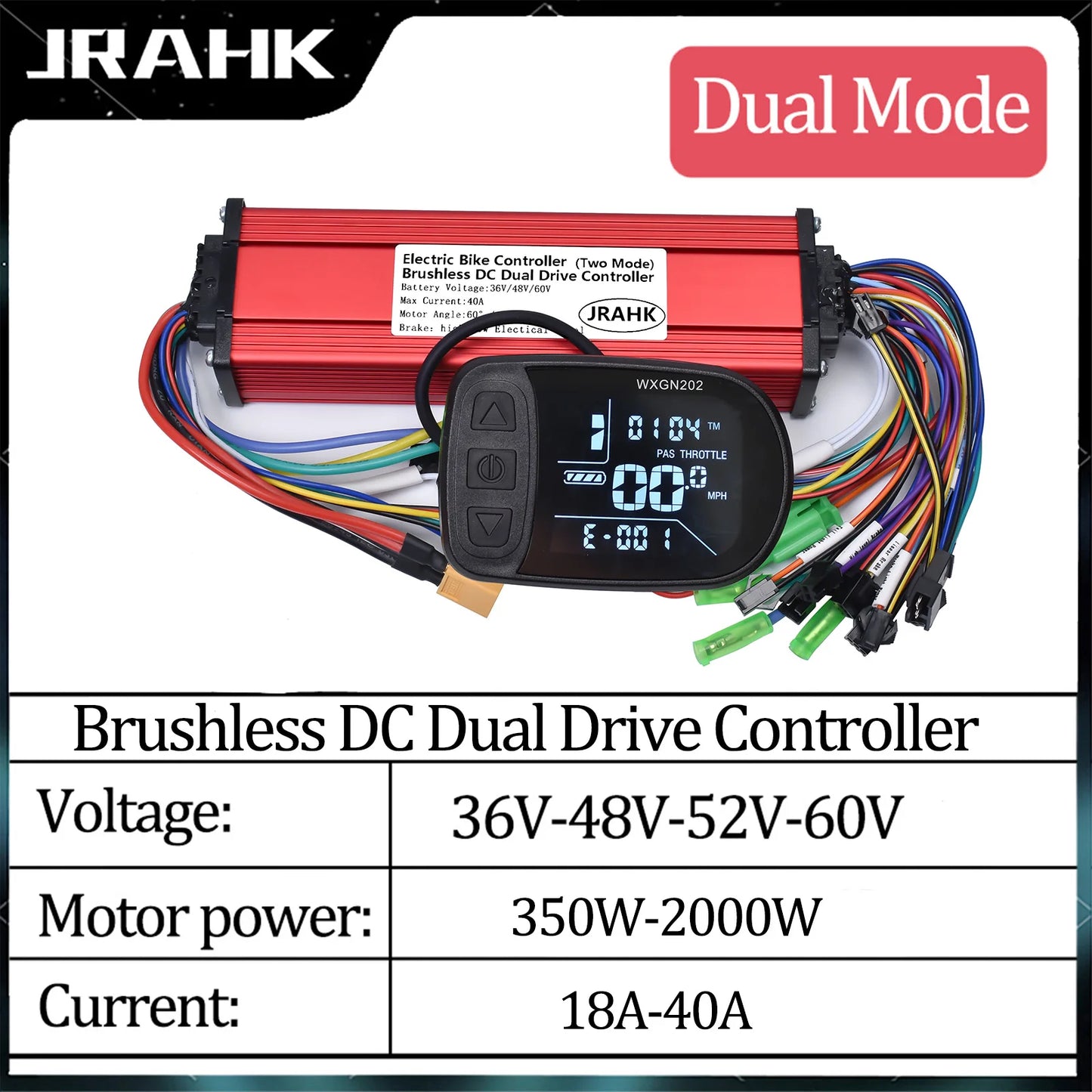 JRAHK 350W–2000W Dual Mode BLDC Electric Bike Controller (36V–60V)
