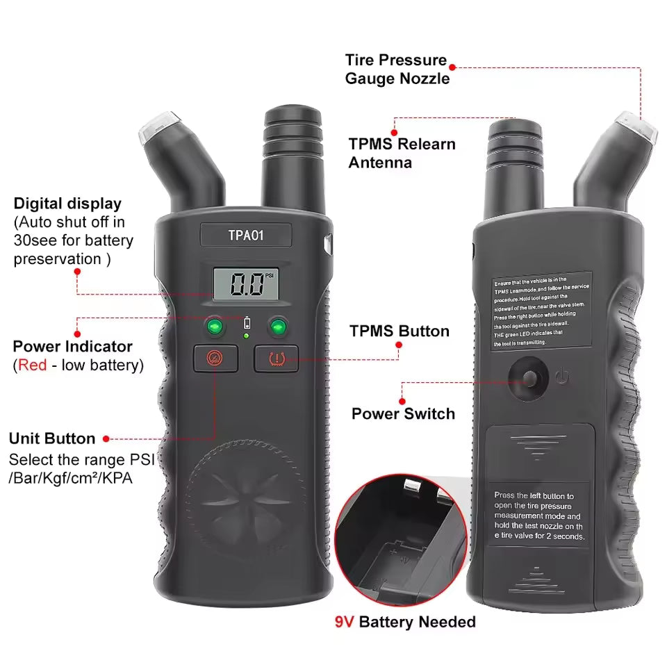 TPA01 TPMS Relearn Tool & Digital Tyre Pressure Gauge