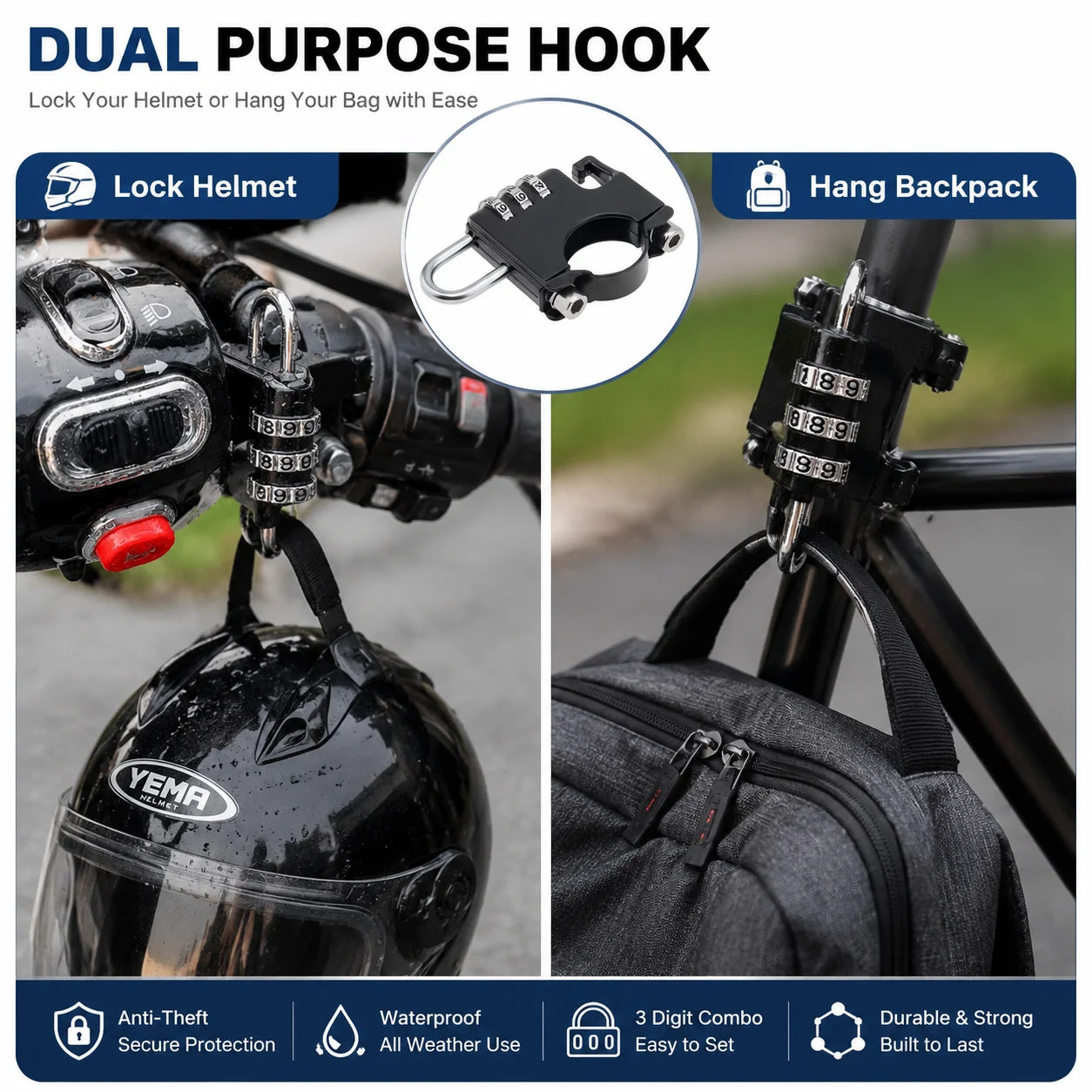 Electric Bike Anti-Theft Helmet Lock with Hook