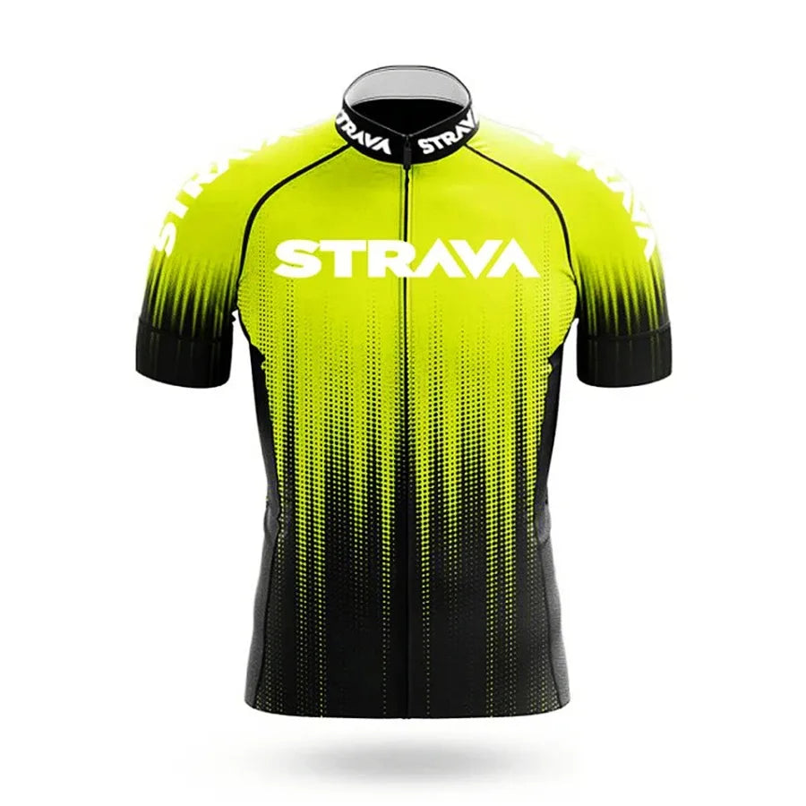 Strava Men's Summer Cycling Jersey & Bib Shorts Set with Padded Chamois