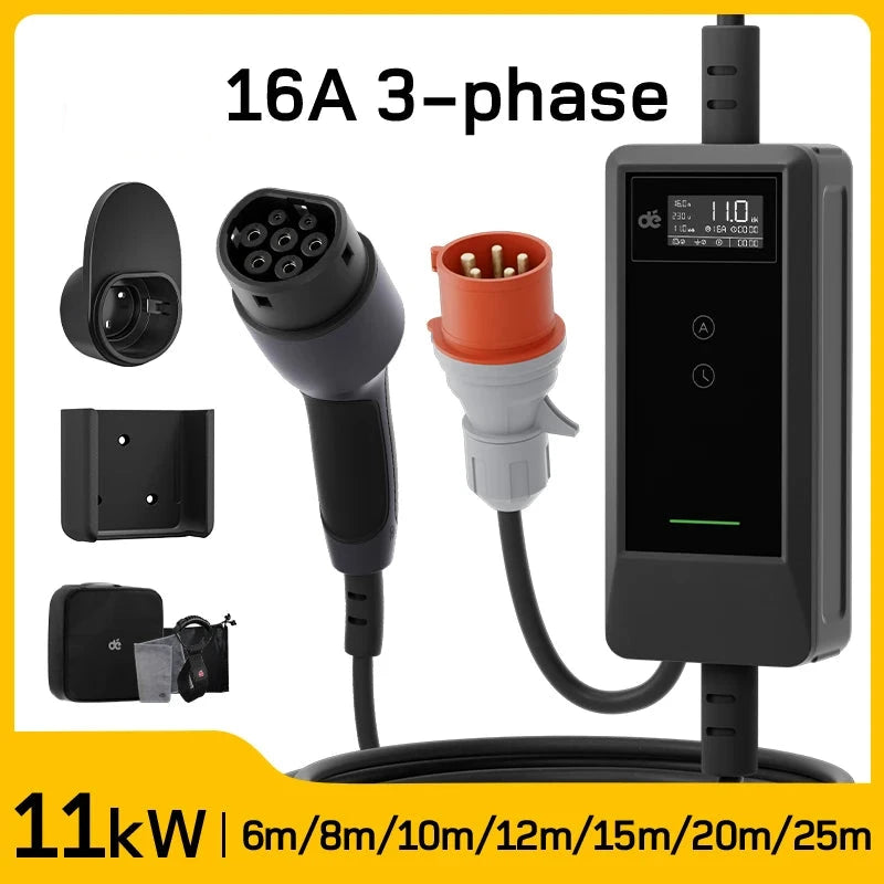 11kW 3-Phase Type 2 Portable EV Charger with Smart App