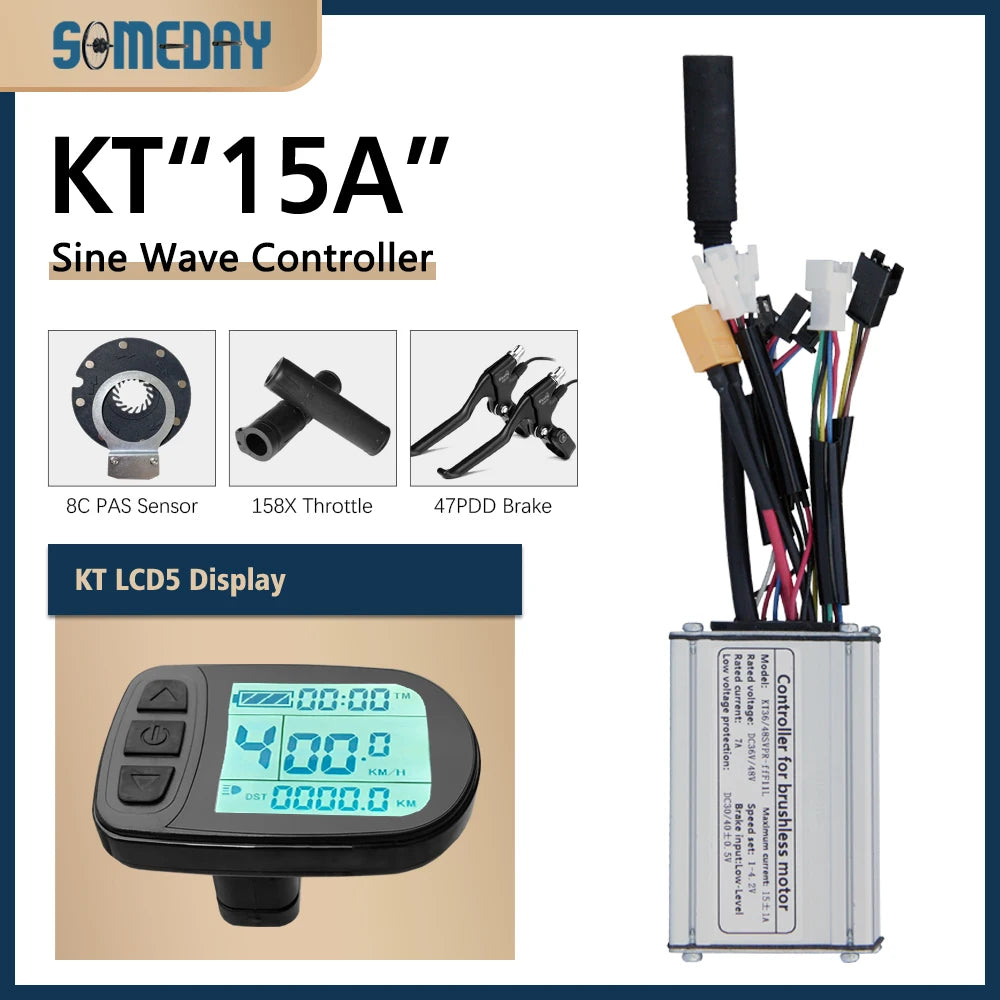 KT Sine Wave E-Bike Controller with LCD5 Display – 36V/48V Waterproof Kit