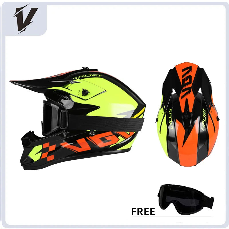 VGV Motocross Helmet Set with Goggles, Gloves & Face Cover