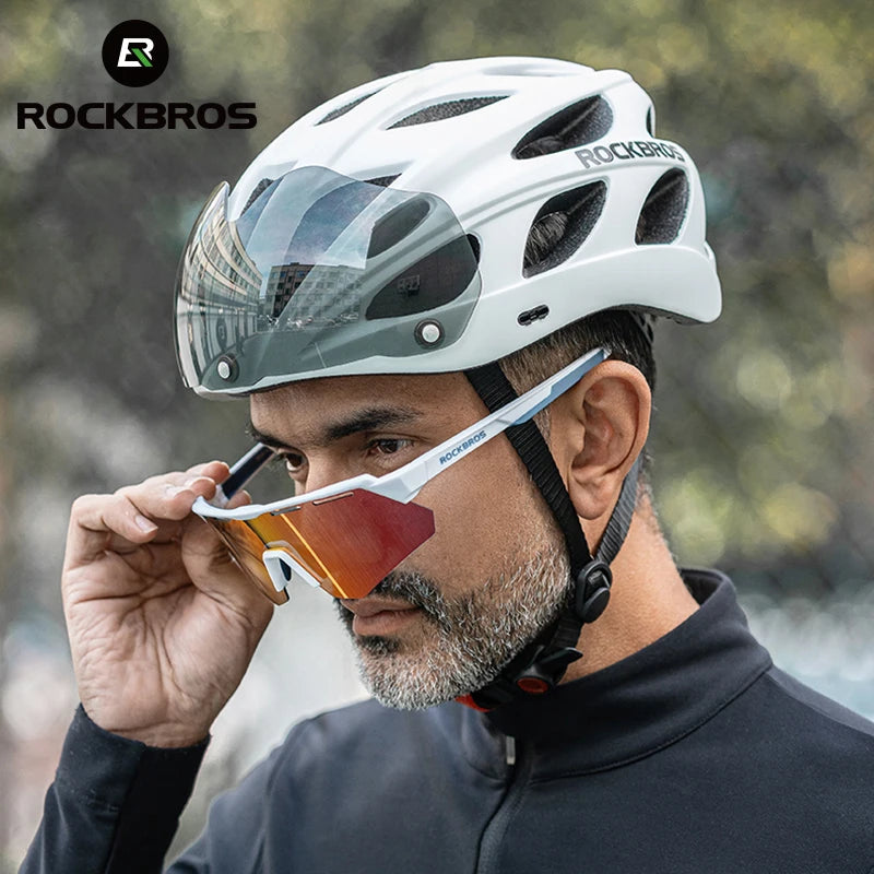 ROCKBROS Fahrradhelm, leichter integrierter Helm, Kopfschutz, Schutzhelm mit Brille, Herren Damen MTB Rennrad Helm