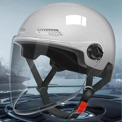 ABS Half Face Helmet with Visor for Electric Bikes, Scooters & Motorcycles