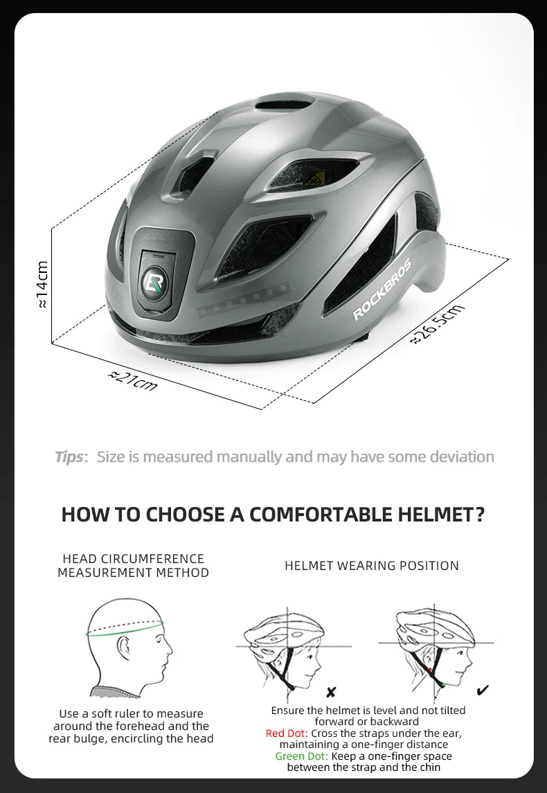 ROCKBROS Rechargeable Cycling Helmet with Front and Rear Light