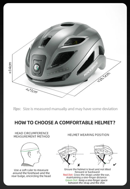 ROCKBROS Rechargeable Cycling Helmet with Front and Rear Light