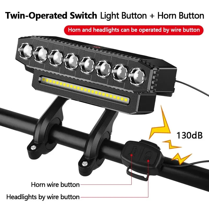 USB Rechargeable Bike Light with 130dB Horn & Wired Remote Control