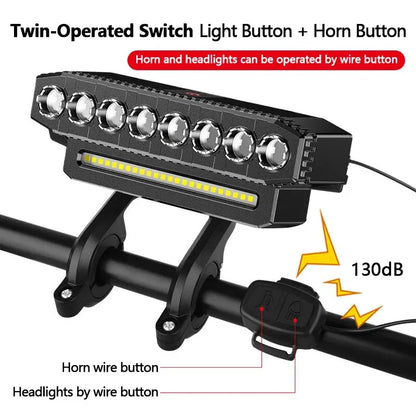 USB Rechargeable Bike Light with 130dB Horn & Wired Remote Control