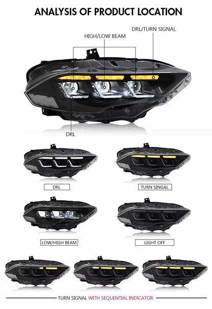 Ford Mustang 2018-2022 Full LED Headlight Assembly with Lighting Control