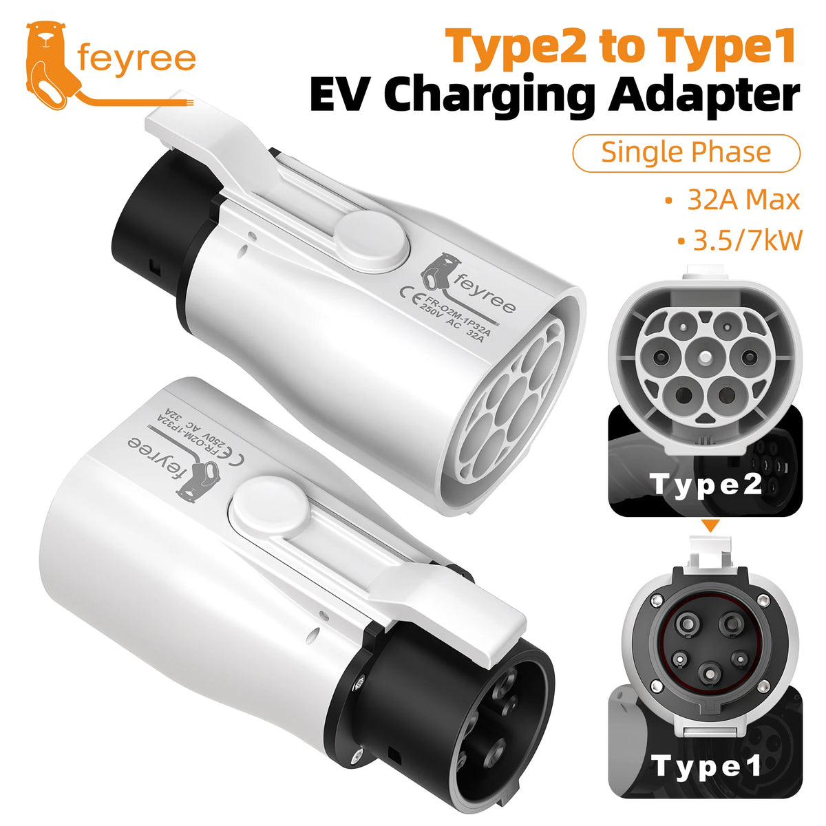 Feyree Type 2 to Type 1 EV Charging Adapter 16A / 32A