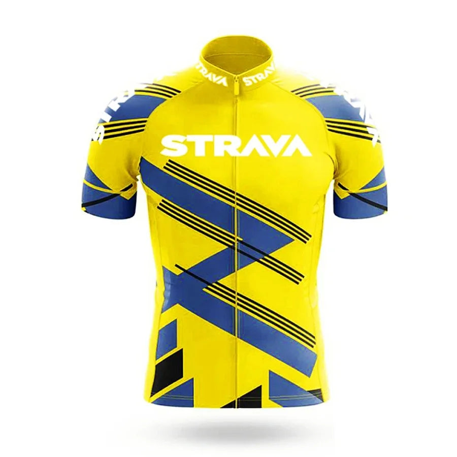 Strava Men's Summer Cycling Jersey & Bib Shorts Set with Padded Chamois