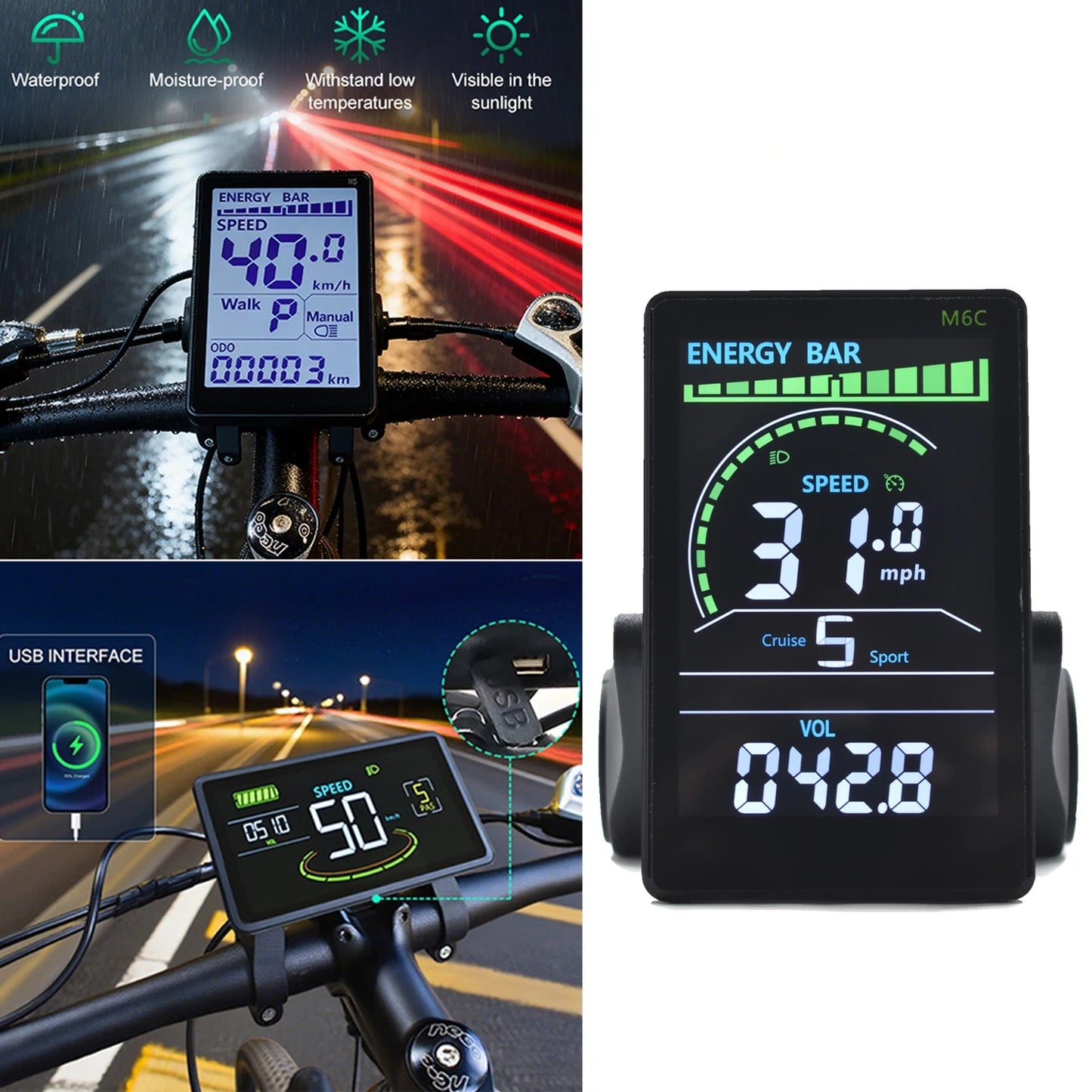 MCEZDY UART2 E-Bike Display & Fahrradcomputer 24V 36V 48V 60V LCD-Kilometerzähler