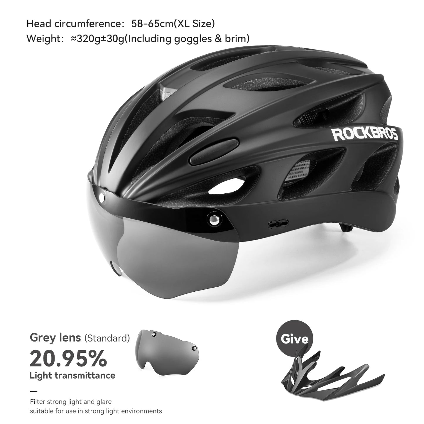 ROCKBROS Fahrradhelm, leichter integrierter Helm, Kopfschutz, Schutzhelm mit Brille, Herren Damen MTB Rennrad Helm