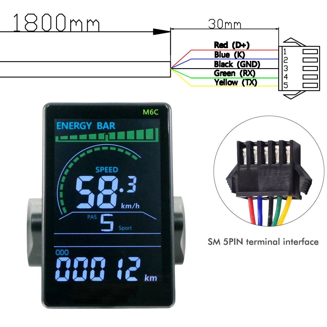 MCEZDY UART2 E-Bike Display & Fahrradcomputer 24V 36V 48V 60V LCD-Kilometerzähler