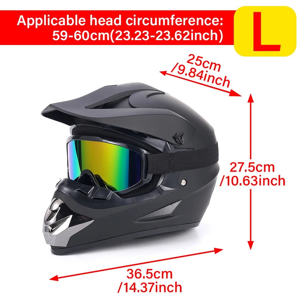 Motocross Integralhelm Erwachsenen Dirt Bike UTV Offroad Helm Brille Handschuhe und Gesichtsmaske Mattschwarz Motorradzubehör