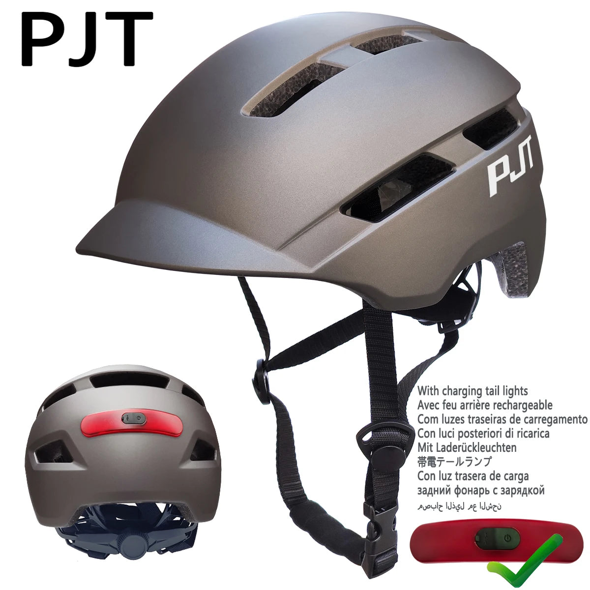 PJT Fahrradhelm mit wiederaufladbarem Rücklicht