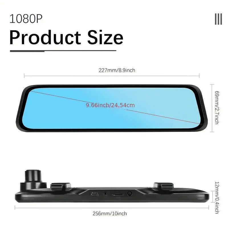 Rétroviseur dashcam à écran tactile IPS de 10 pouces avec enregistrement 4K avant et arrière