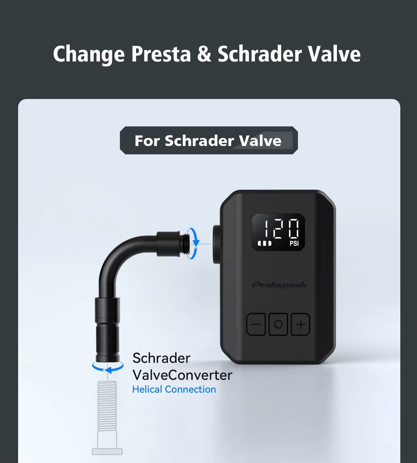 Peakspeak AS260PRO Mini Electric Bike Pump – 120 PSI Cordless Inflator