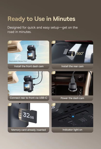 Baseus 4K + 1080P Dual Dash Cam with Sony STARVIS, GPS & Wi-Fi 6