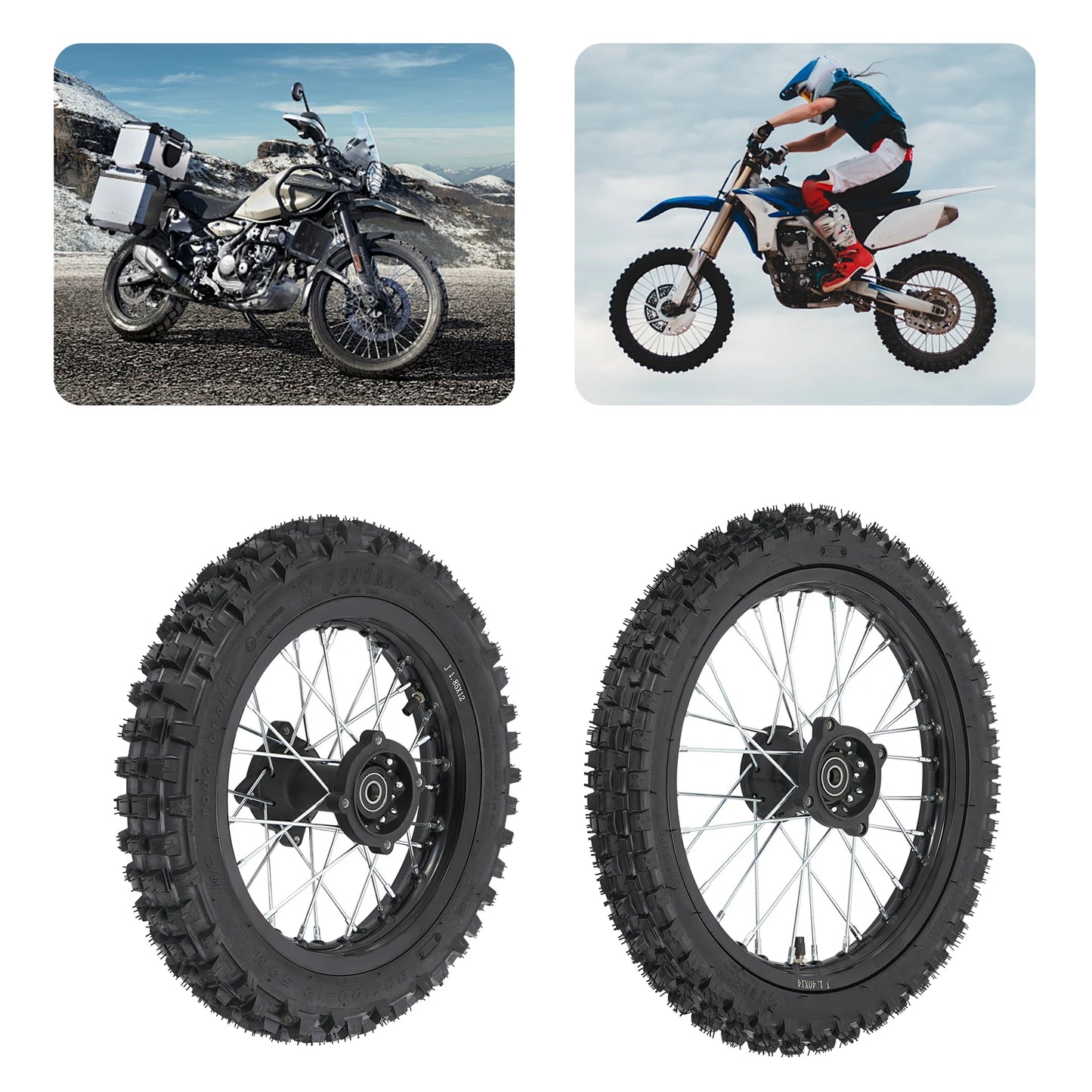 80/100-12 60/100-14 Radnabe mit Reifen, Speichenfelgensatz für Offroad-Motorräder, Vorderrad-Hinterrad-Baugruppe, Upgrade-Modifikation