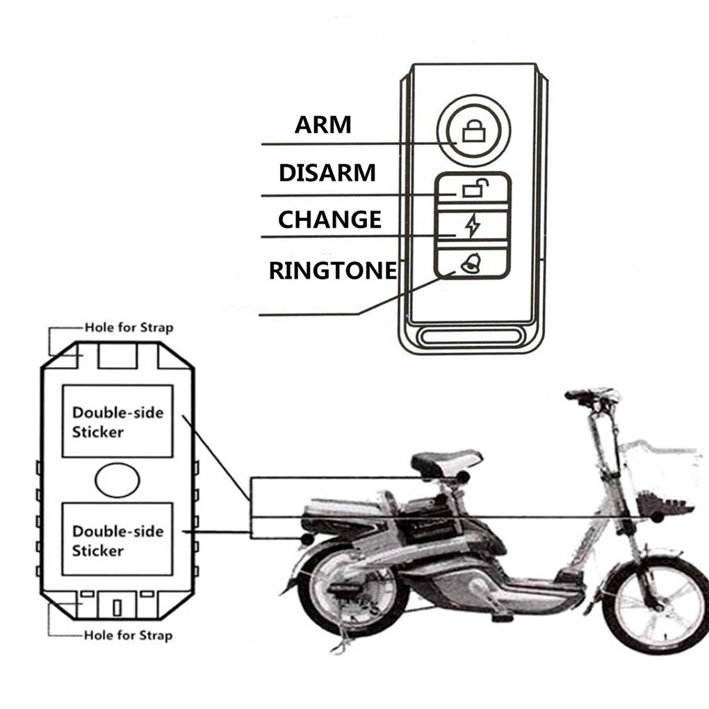 Wireless Waterproof Bike Vibration Alarm with Remote Control