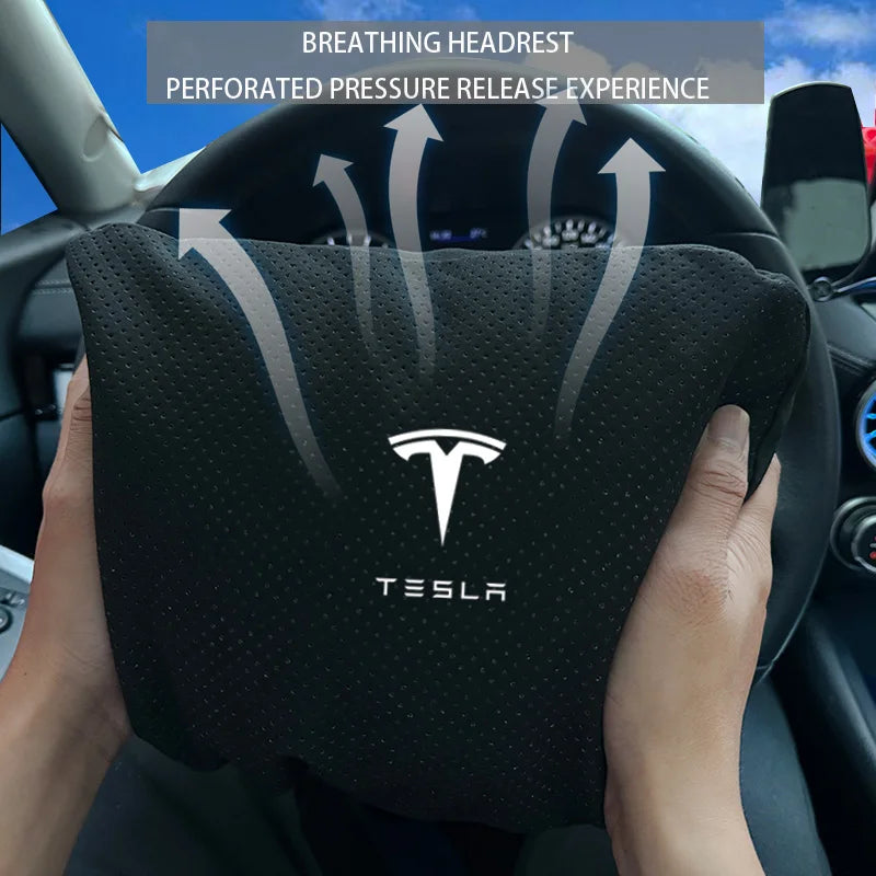 Suede Headrest & Lumbar Support Pillow for Tesla Model 3 / Model Y / Model S