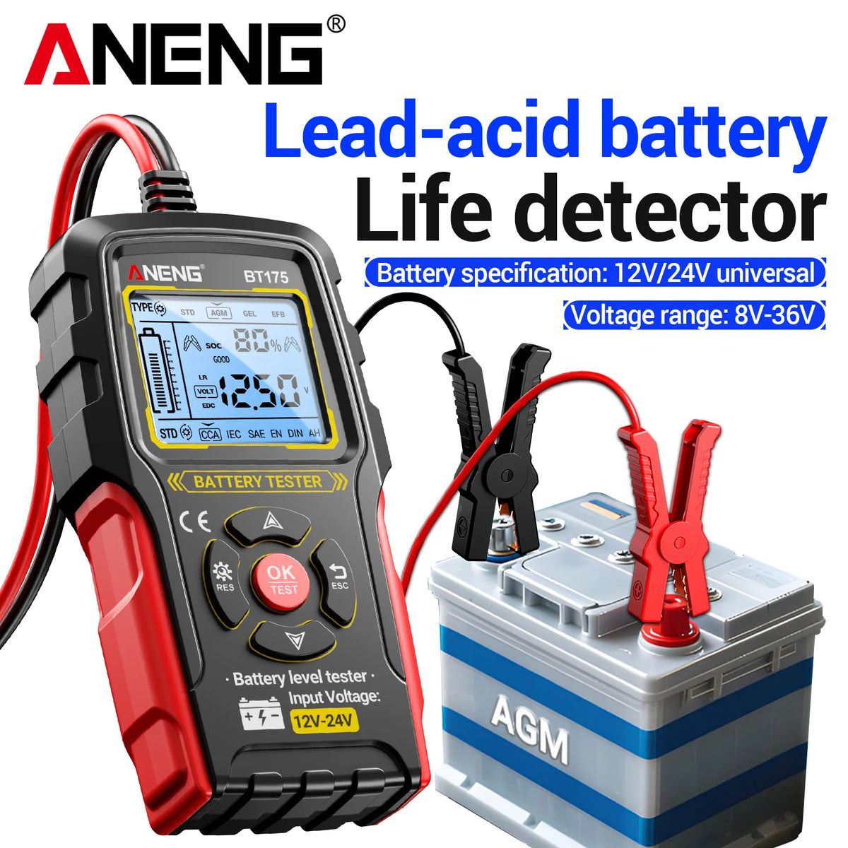 ANENG BT175 Vehicle Battery Analyzer 8–36V