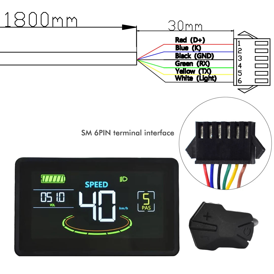 MCEZDY UART2 E-Bike Display & Fahrradcomputer 24V 36V 48V 60V LCD-Kilometerzähler