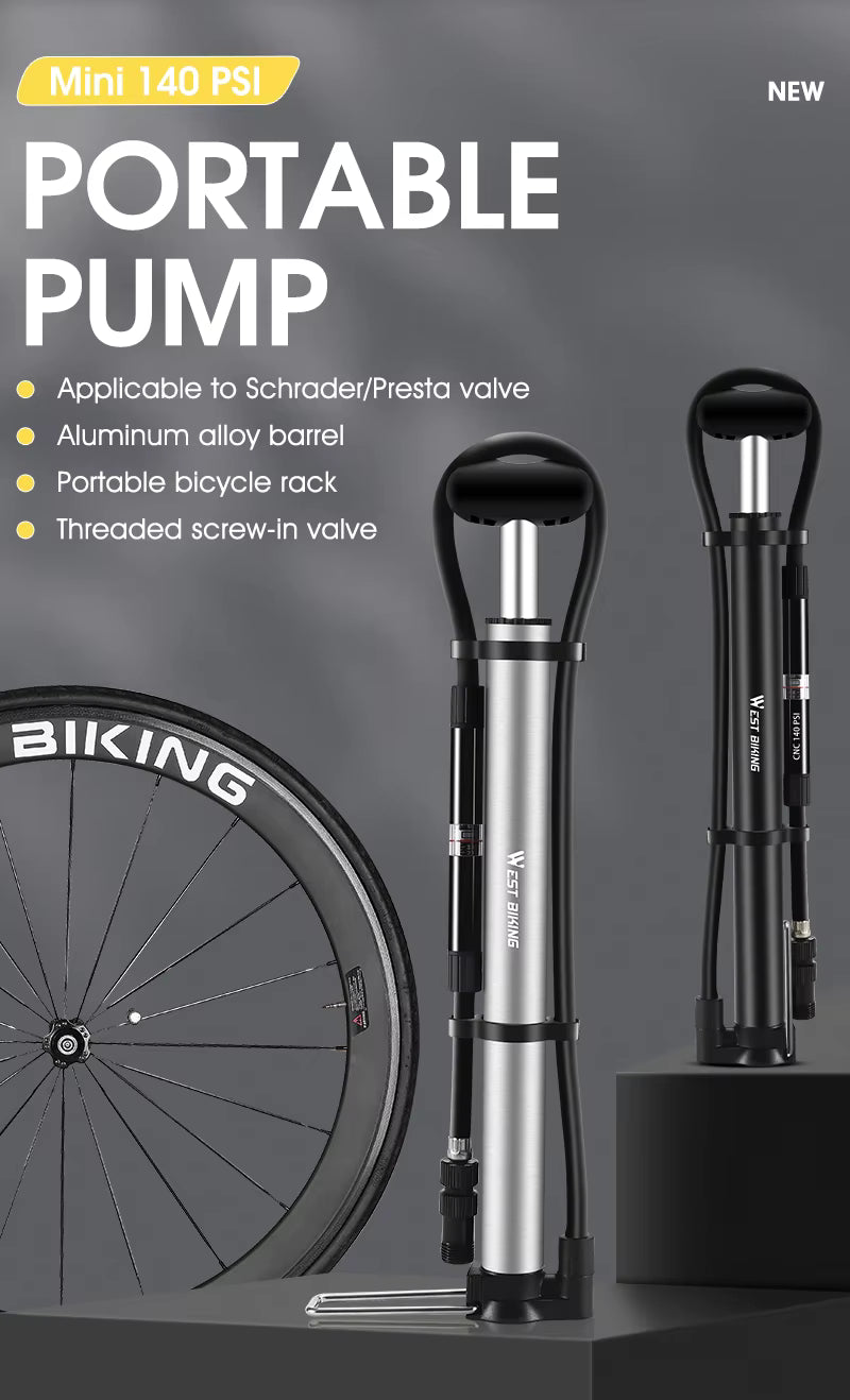 WEST BIKING Tragbare Fahrradpumpe mit langem Schlauch