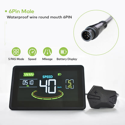 Electric Bike LCD Cycle Computer Digital Multi-Colour Speedometer Display