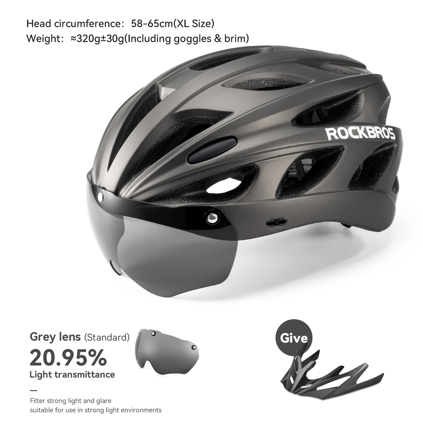 ROCKBROS Fahrradhelm, leichter integrierter Helm, Kopfschutz, Schutzhelm mit Brille, Herren Damen MTB Rennrad Helm