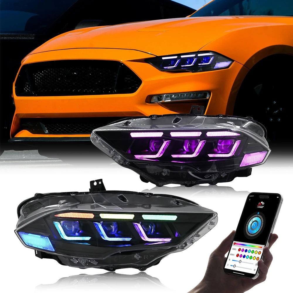 Ford Mustang 2018-2022 Full LED Headlight Assembly with Lighting Control