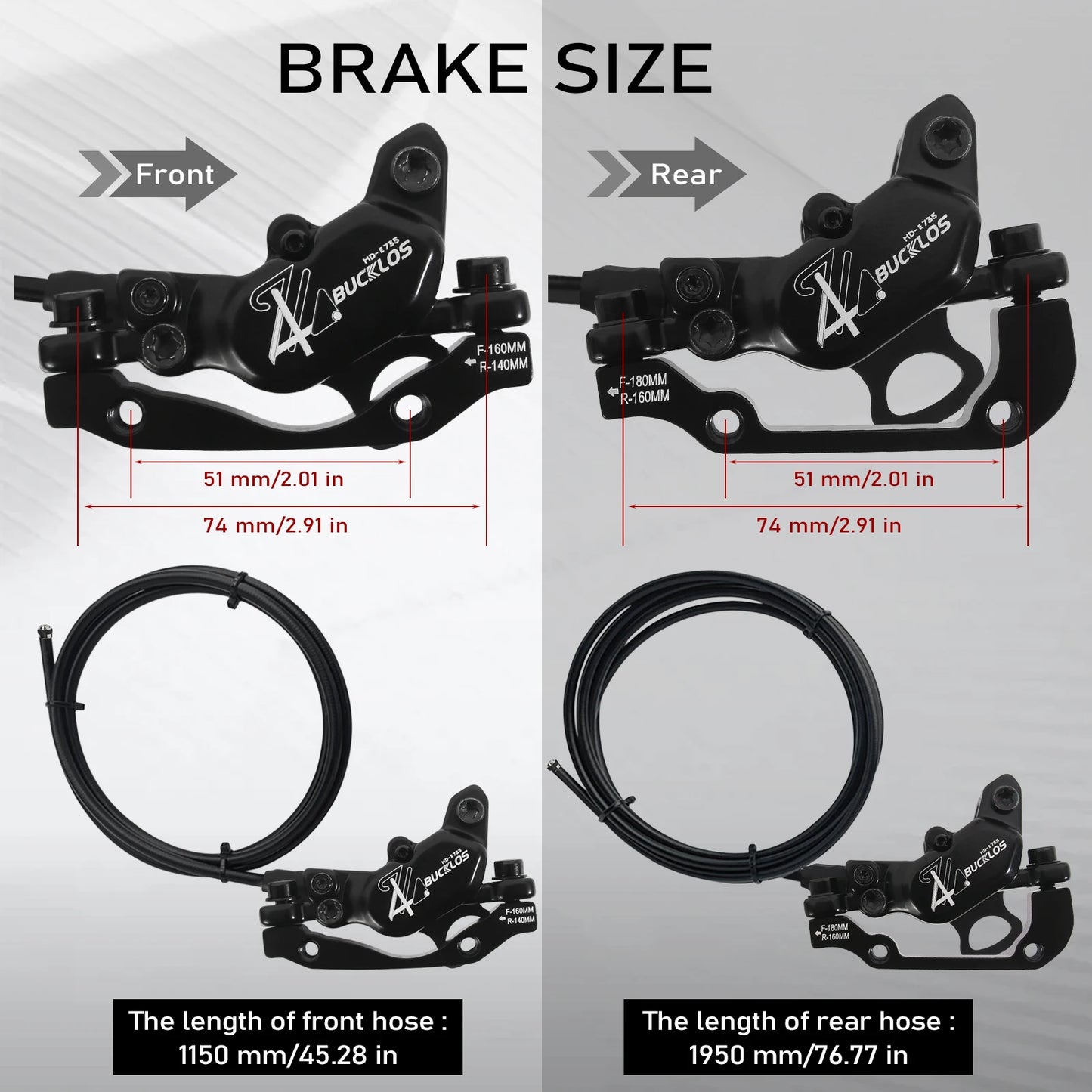 BUCKLOS HD-E735 4-Piston Hydraulic E-Bike Disc Brake Set