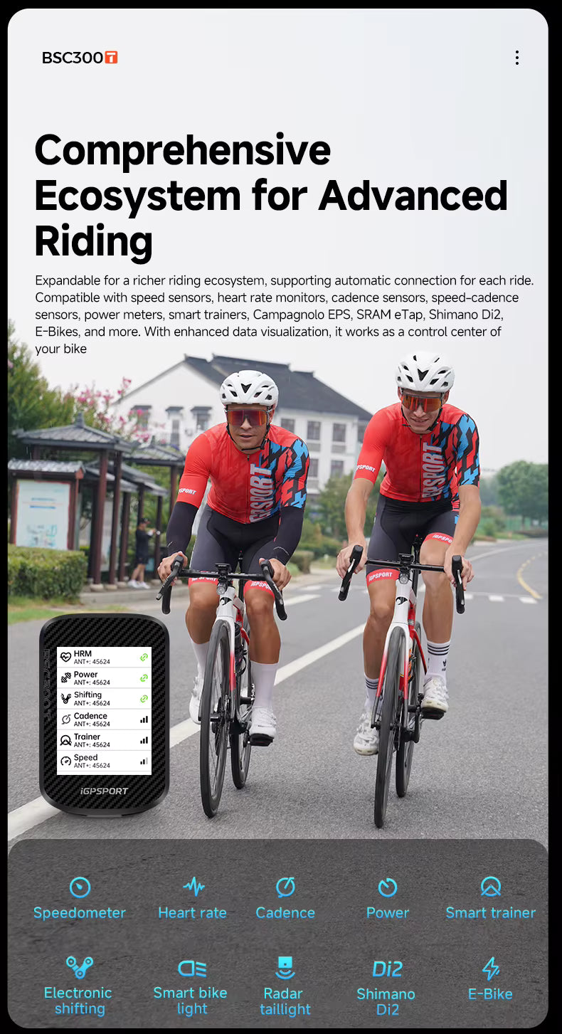 iGPSPORT BSC300T Touchscreen-Fahrradcomputer Globale farbige Karte Drahtloser Radcomputer E-Bike-Unterstützung