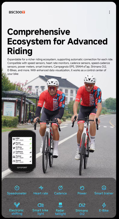 iGPSPORT BSC300T Touchscreen-Fahrradcomputer Globale farbige Karte Drahtloser Radcomputer E-Bike-Unterstützung