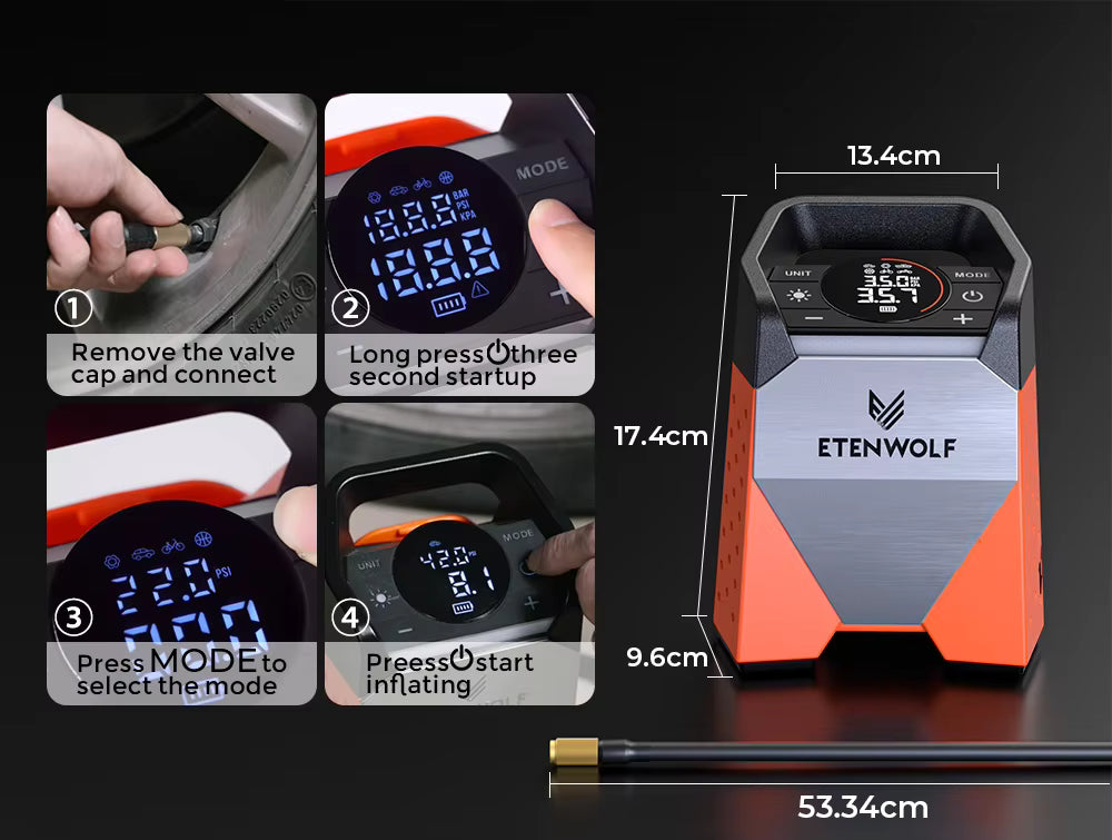 Compresseur d'air portable ETENWOLF ZEPHYR S3C 160 PSI avec batterie 7800mAh