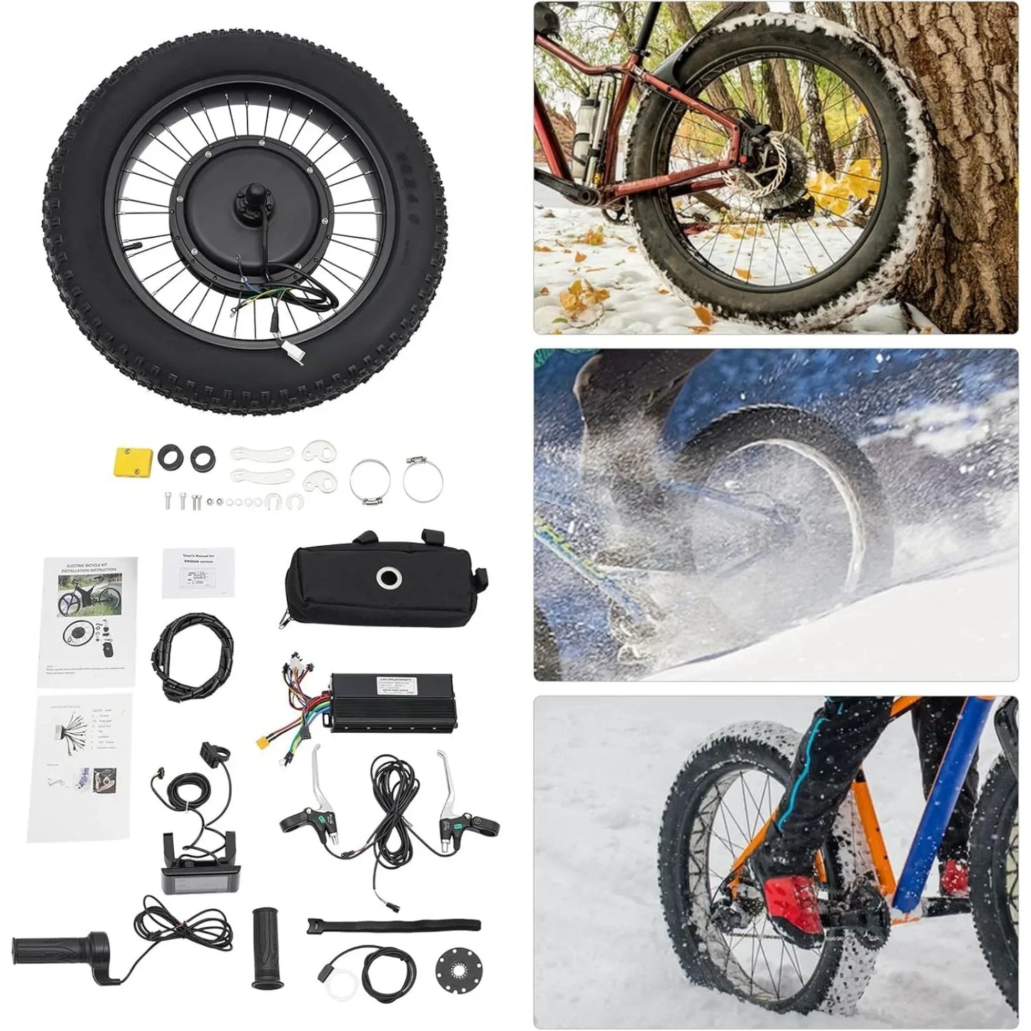 48V 1500W Snow E-Bike Rear Wheel Conversion Kit – Wide Tyre Hub Motor + LCD Display