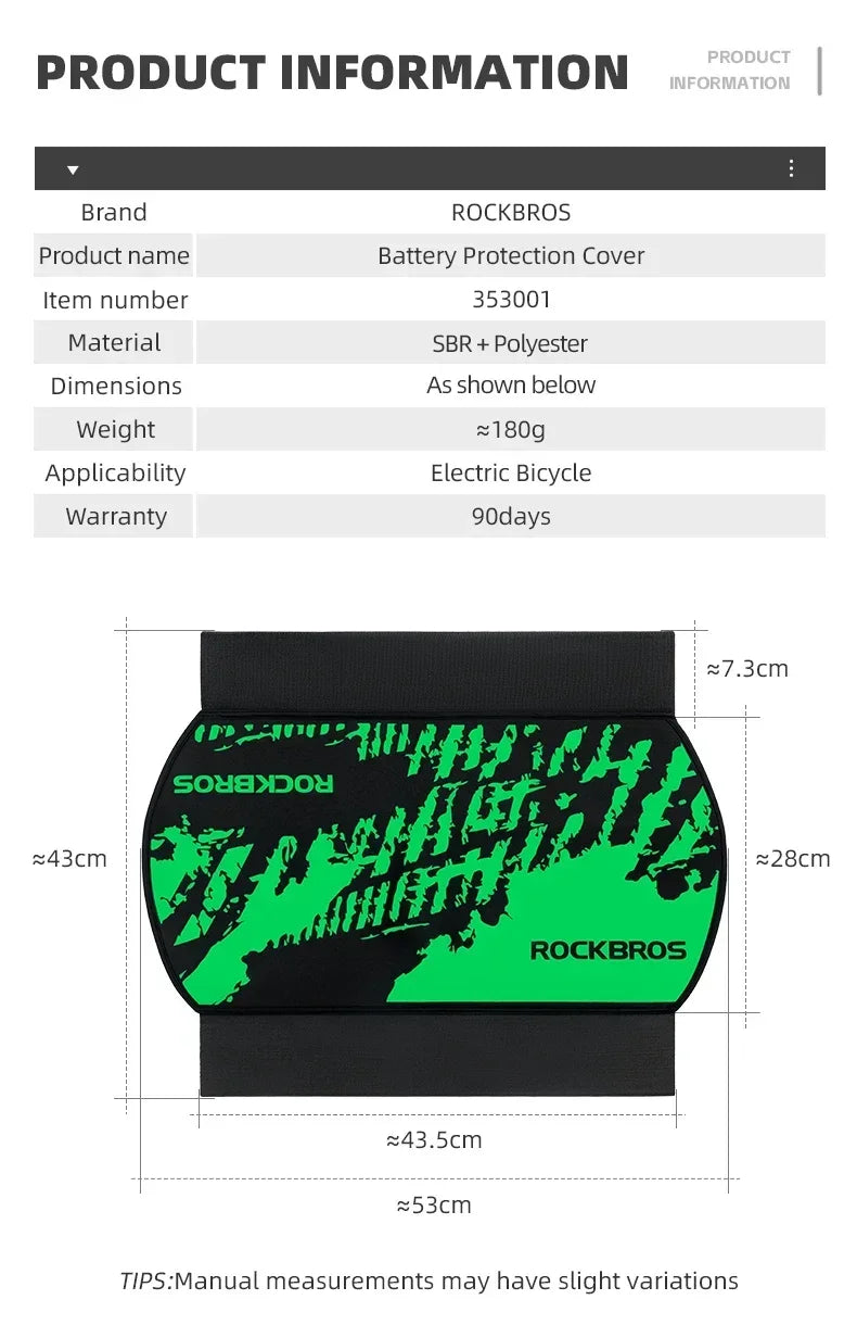 ROCKBROS Thick E-Bike Battery Cover Weatherproof Reflective Insulation Protector