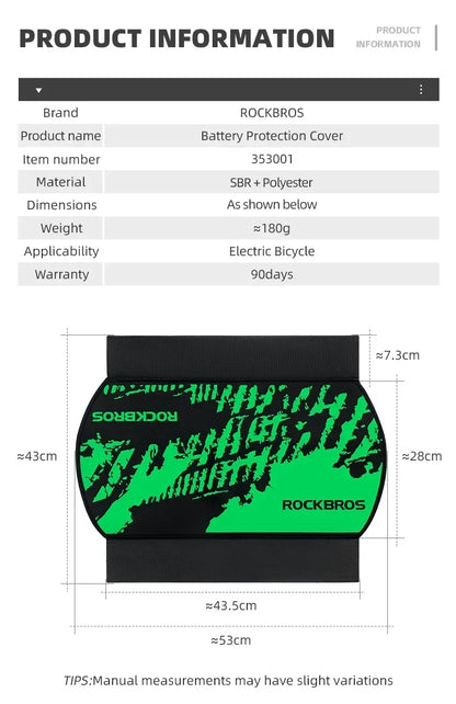 ROCKBROS Thick E-Bike Battery Cover Weatherproof Reflective Insulation Protector