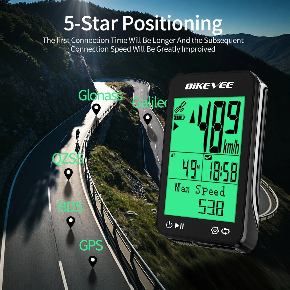 BIKEVEE BKV-360 GPS Cycling Computer Wireless Bike Speedometer
