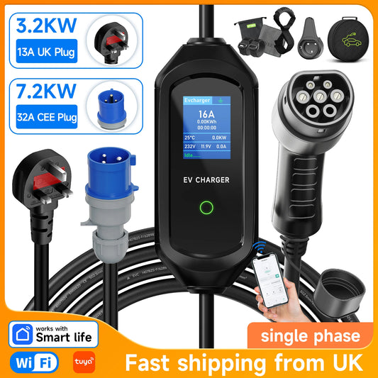AFYEEV Portable Type 2 EV Charger 13A UK Plug / 32A CEE Plug
