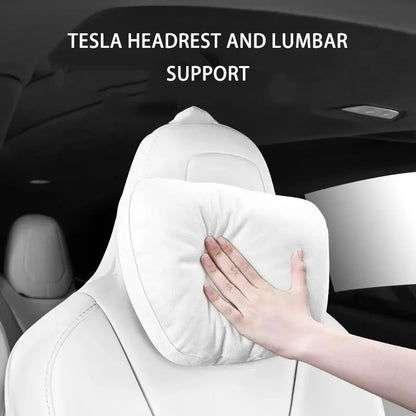 Suede Car Headrest & Lumbar Support Pillow for Tesla
