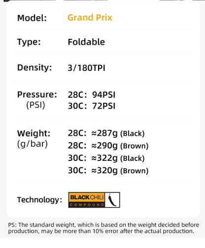 Continental Grand Prix Road Bike Tyre 700 x 25C–32C Folding Clincher